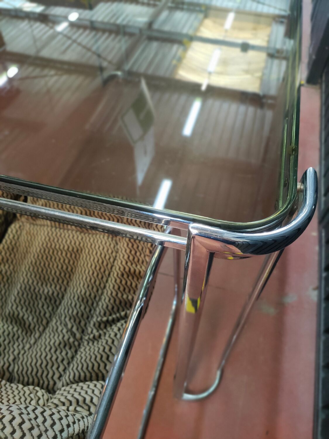 Vintage Italian table with tubular frame and smoked glass, 1970