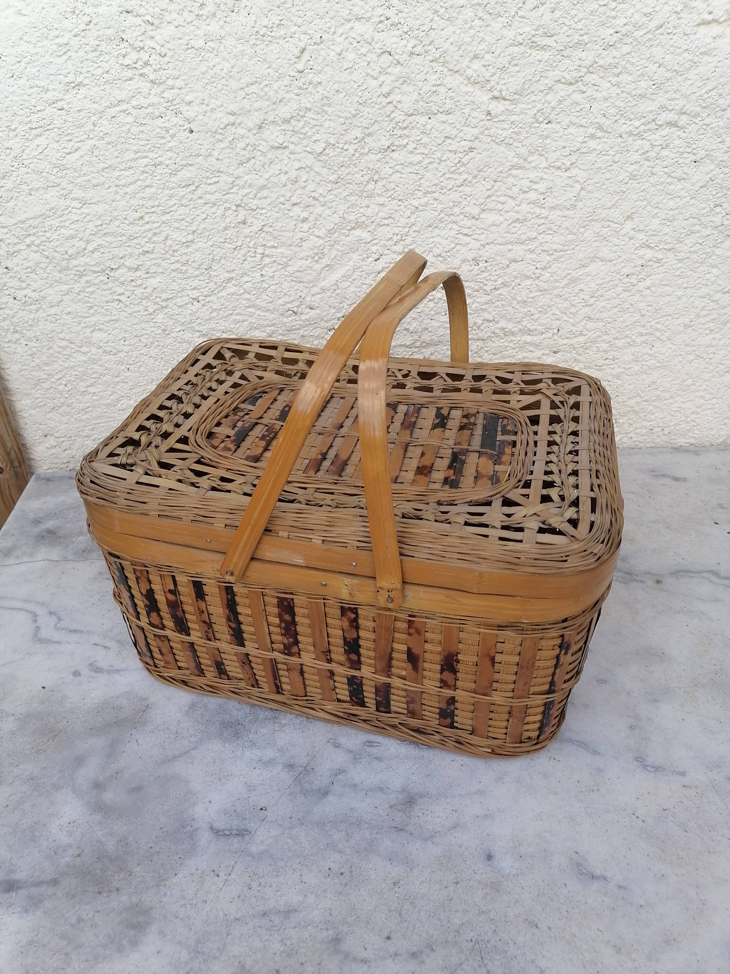Small vintage basket suitcase wicker splices