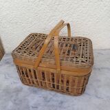 Small vintage basket suitcase wicker splices