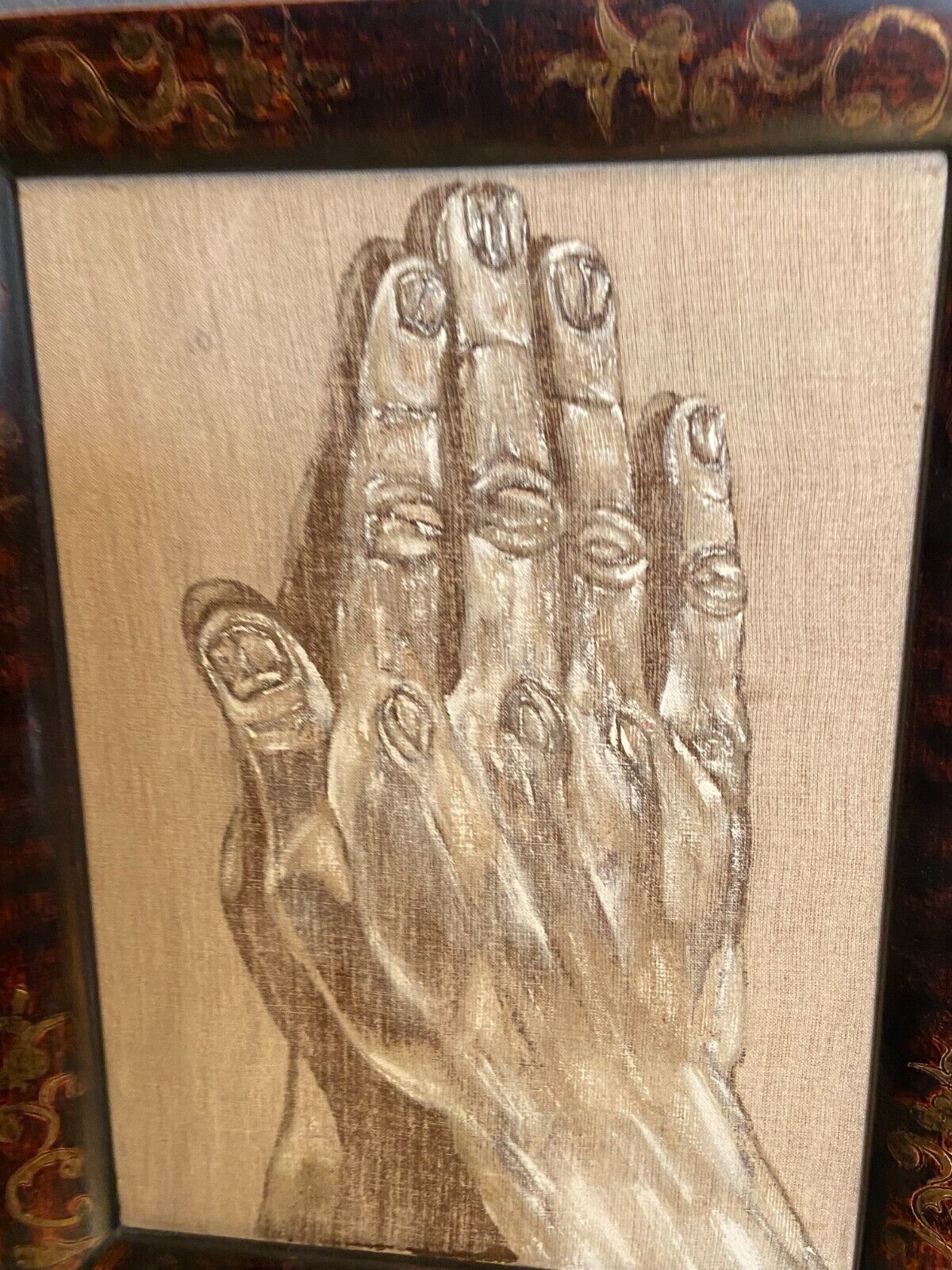 Mixed media on canvas academic study with a two-sided hand