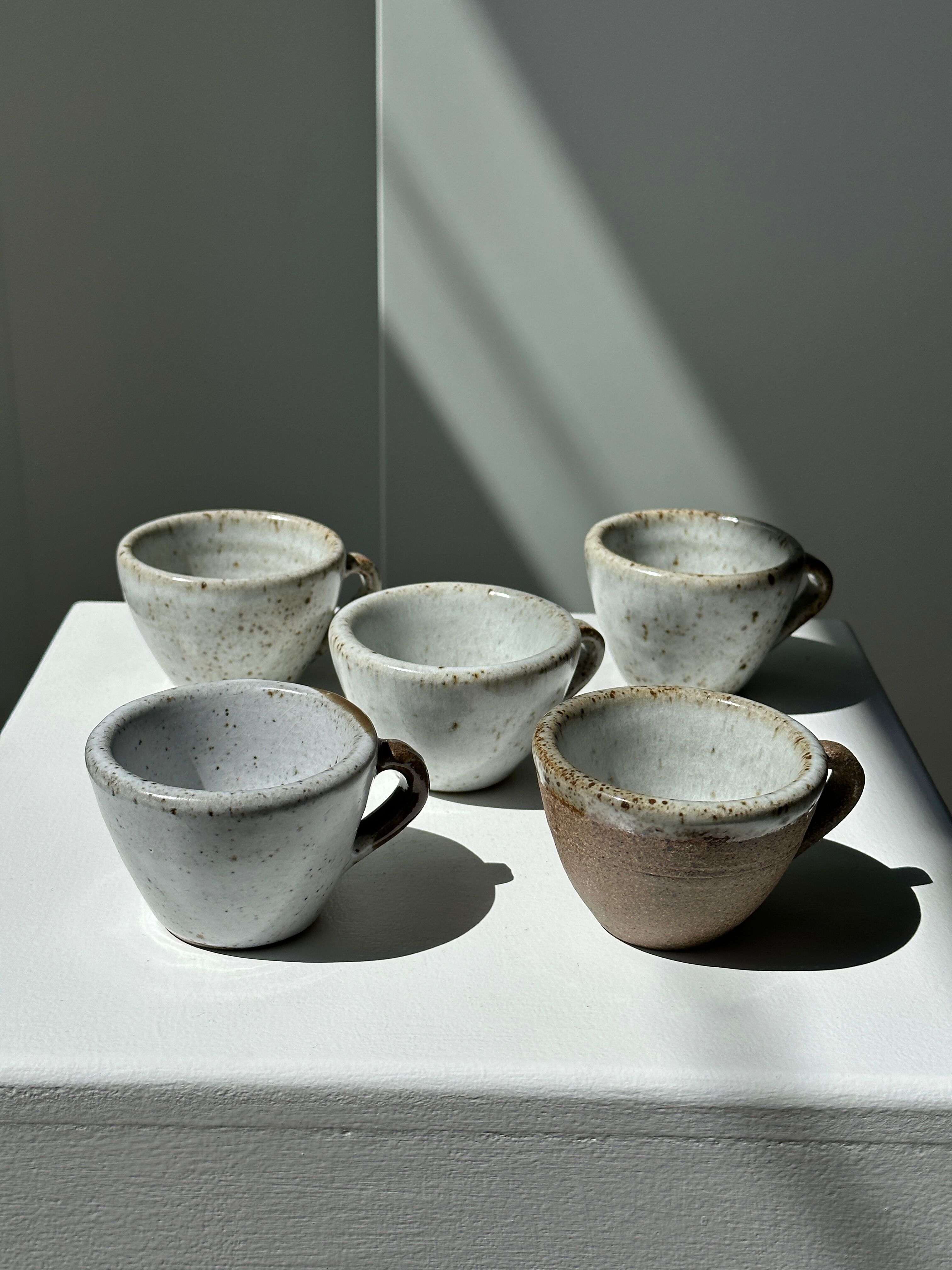 Set of 5 Indonesian ceramic handle coffee cups