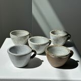 Set of 5 Indonesian ceramic handle coffee cups