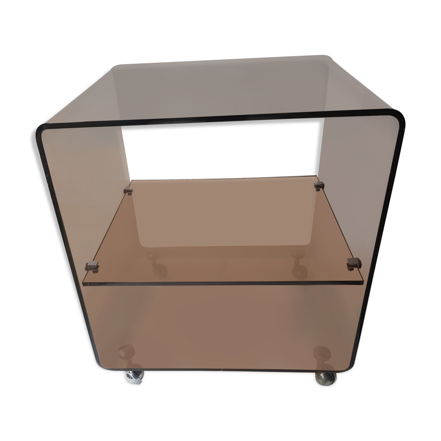 Table serves rolling design in smoked plexi 1970s