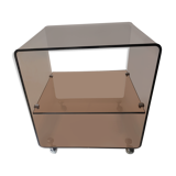 Table desserte roulante design en plexi fumé années 1970