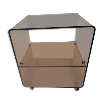 Table serves rolling design in smoked plexi 1970s