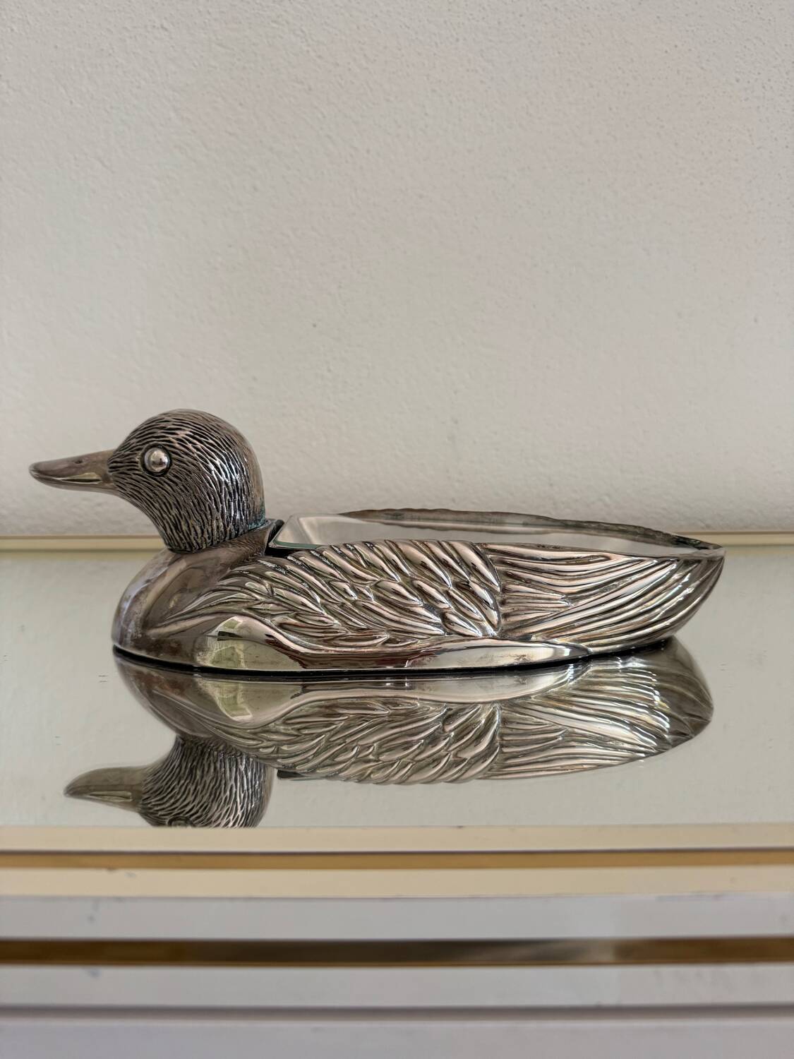 Silver-plated zoomorphic foie gras dish