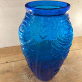 Vase art déco en verre bleu cobalt