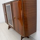 Attributed Gio Ponti Mid-Century Italian Mahogany and Brass Bar Cabinet, 50