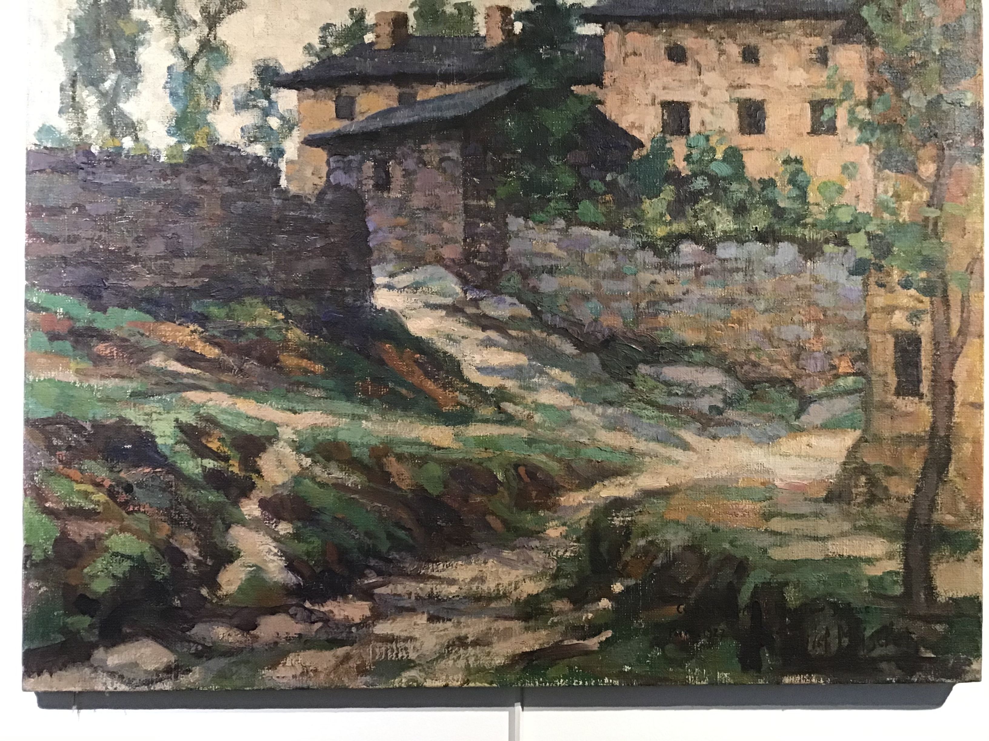 Ancient landscape painting of Auvergne , signed Gabriel Moiselet 20th century