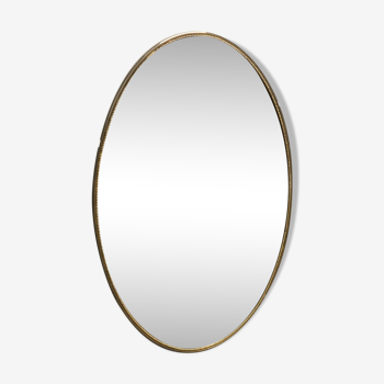 Miroir ovale en laiton doré à décor perlé vintage 37x59cm