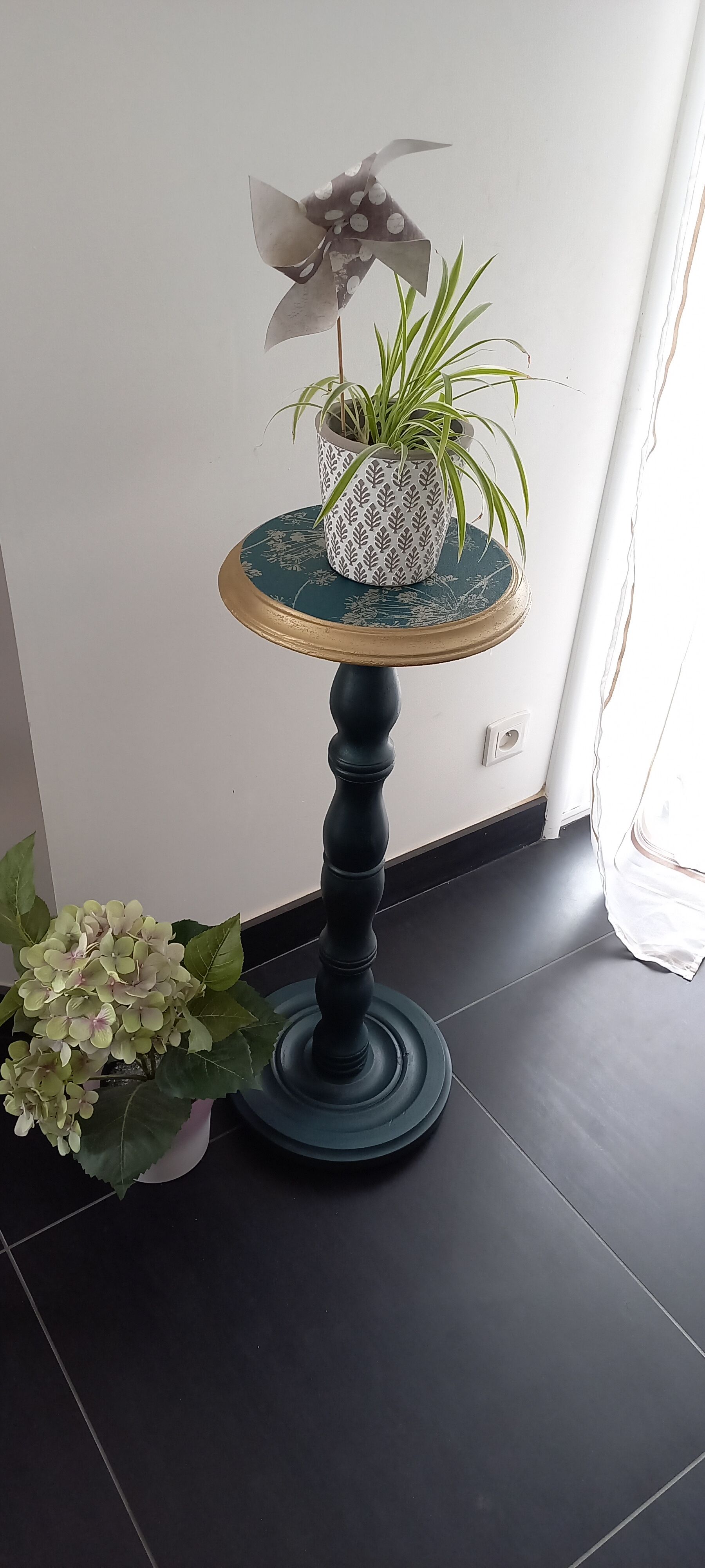 Vintage blue and gold pedestal table