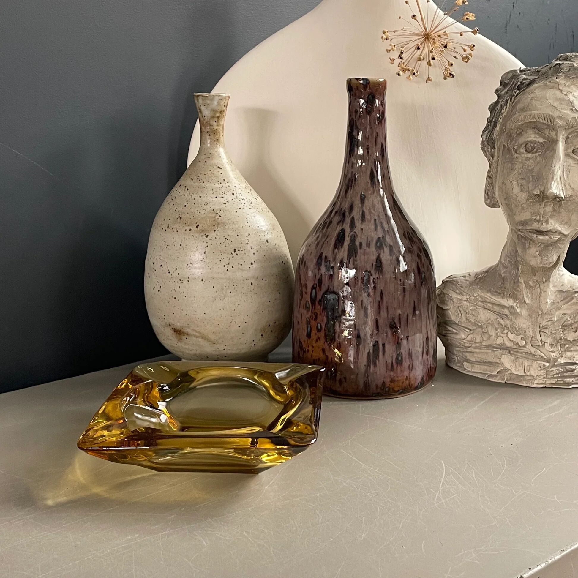 Cendrier vintage en verre jaune