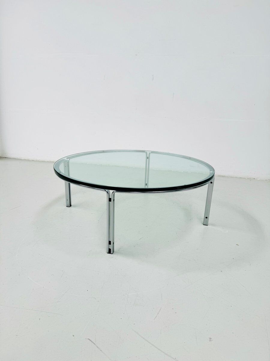 Vintage round glass & steel coffee table by Horst Brüning for Kill International, 1960s