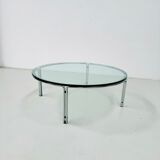 Vintage round glass & steel coffee table by Horst Brüning for Kill International, 1960s