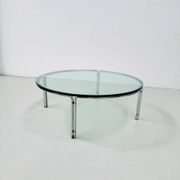 Vintage round glass & steel coffee table by Horst Brüning for Kill International, 1960s