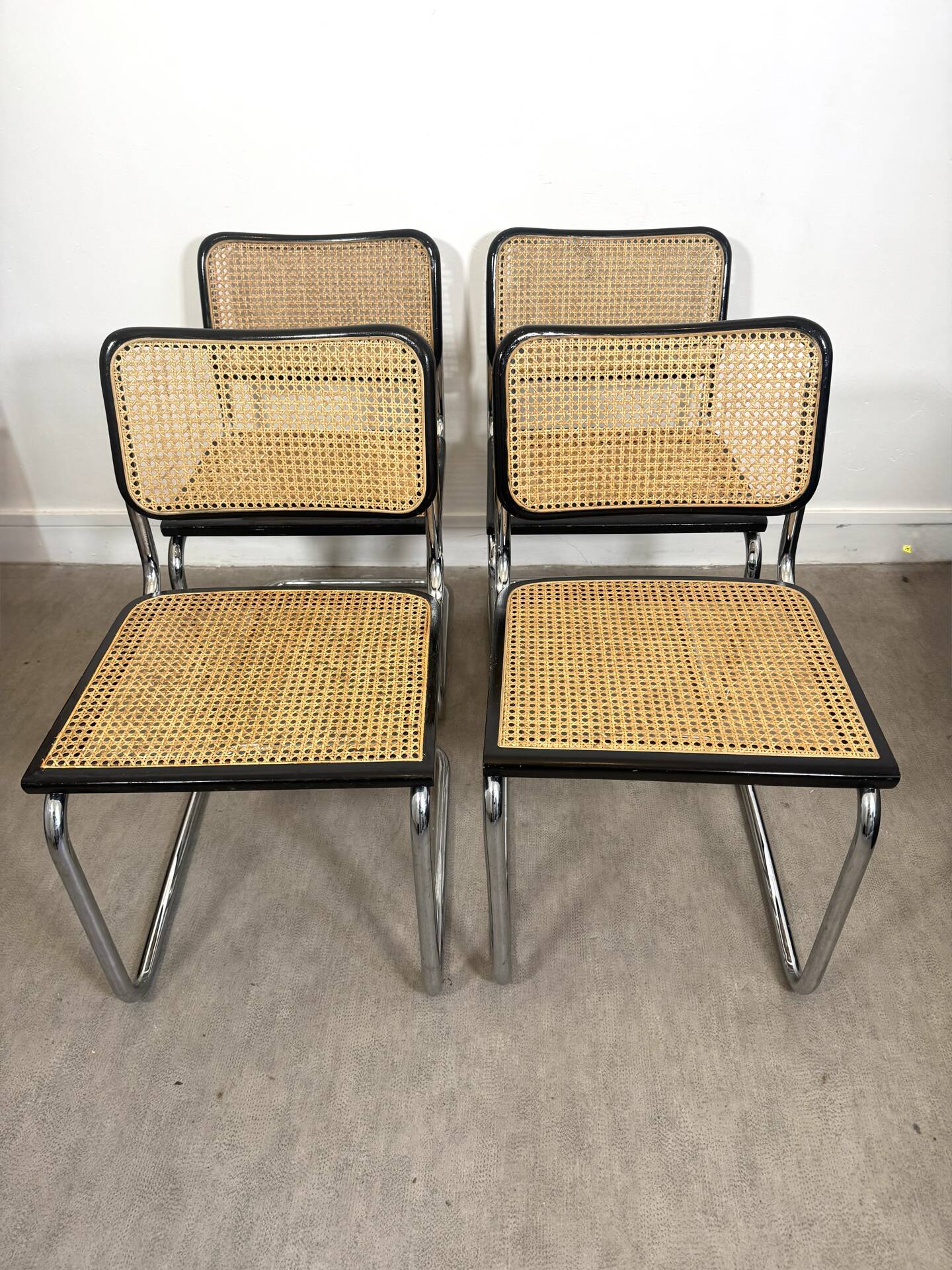 Set of four B32 chairs by Marcel Breuer made in Italy.