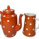 Sarreguemines, two red earthenware jugs with polka dots circa 1940