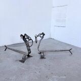 Pair of zoomorphic metal andirons "dogs" 1950