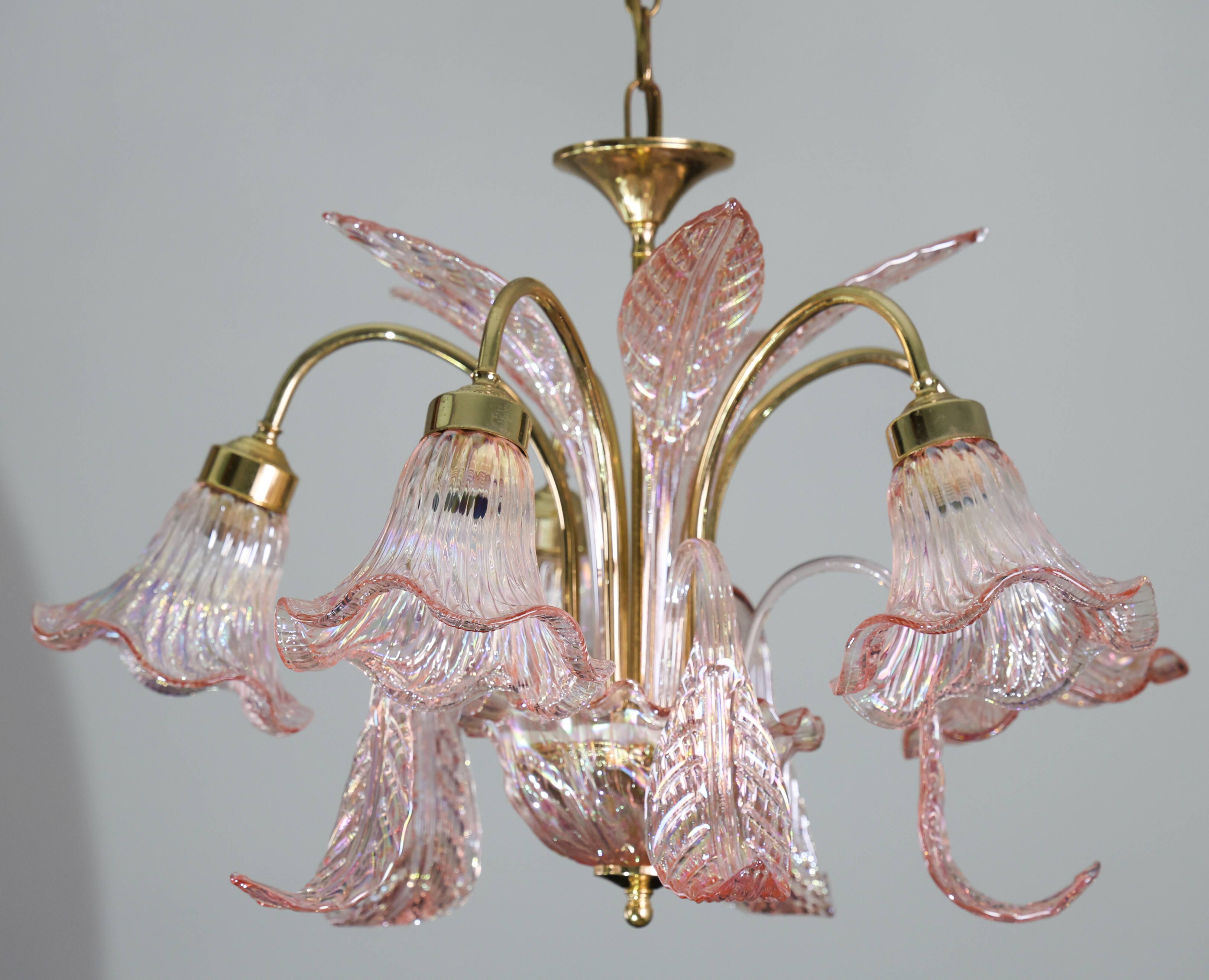 Liz Taylor, Iridiscent Pink Murano Glass Chandelier, 1980s