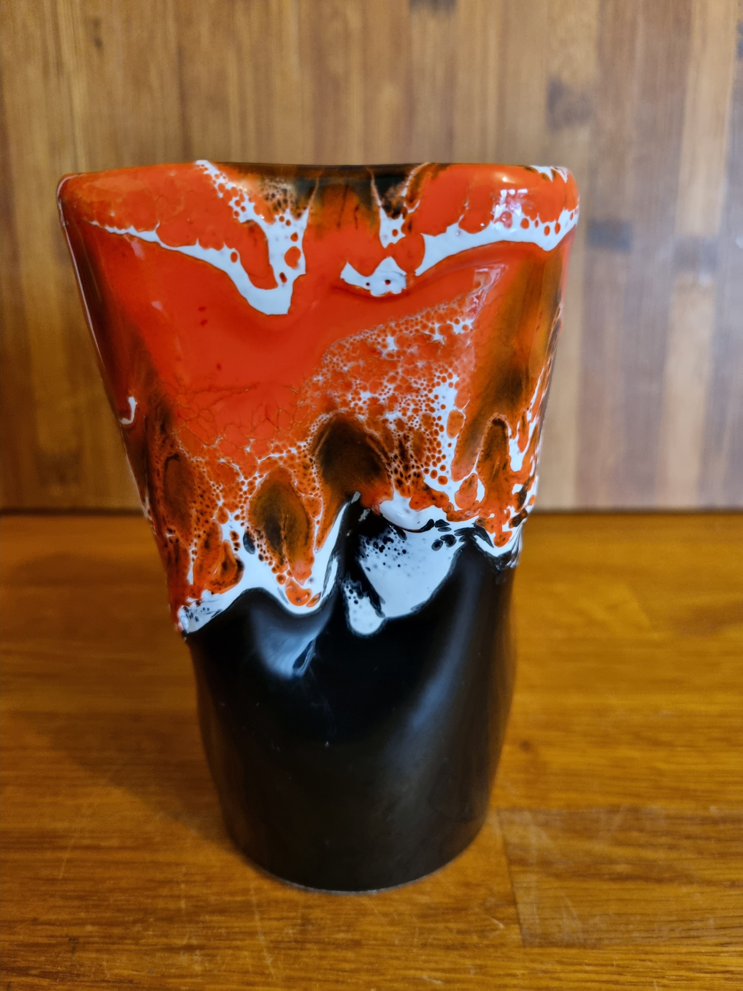 Vintage Vallauris 70s orange red and brown vase