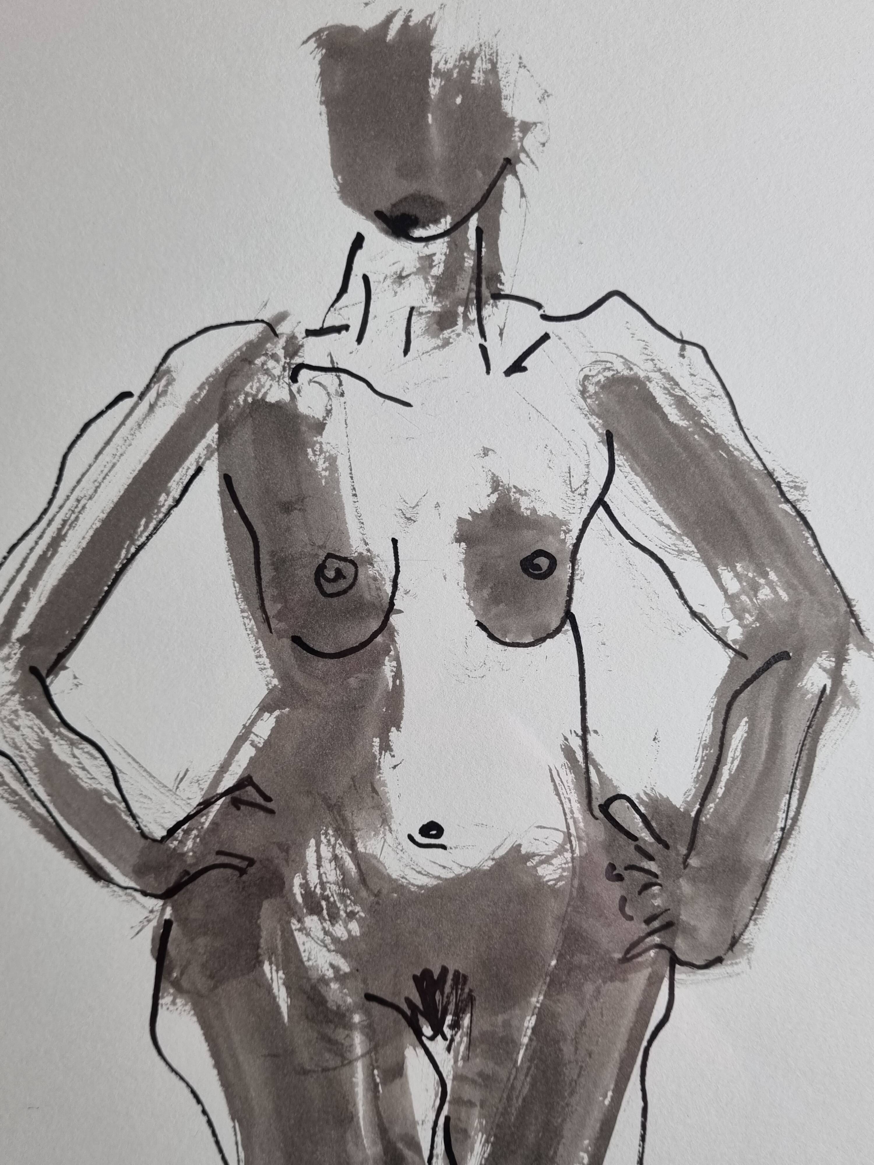 Original ink and wash drawing, framed, 38 x 44 cm