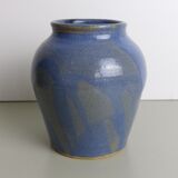 Blue and beige ceramic vase signed