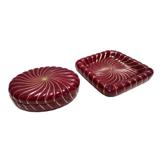 Postmodern Pair of Burgundy Glazed Ceramic Vide-pouches by Tommaso Barbi