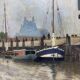 Painting of the port of Bordeaux signed Louis Billiard 1938