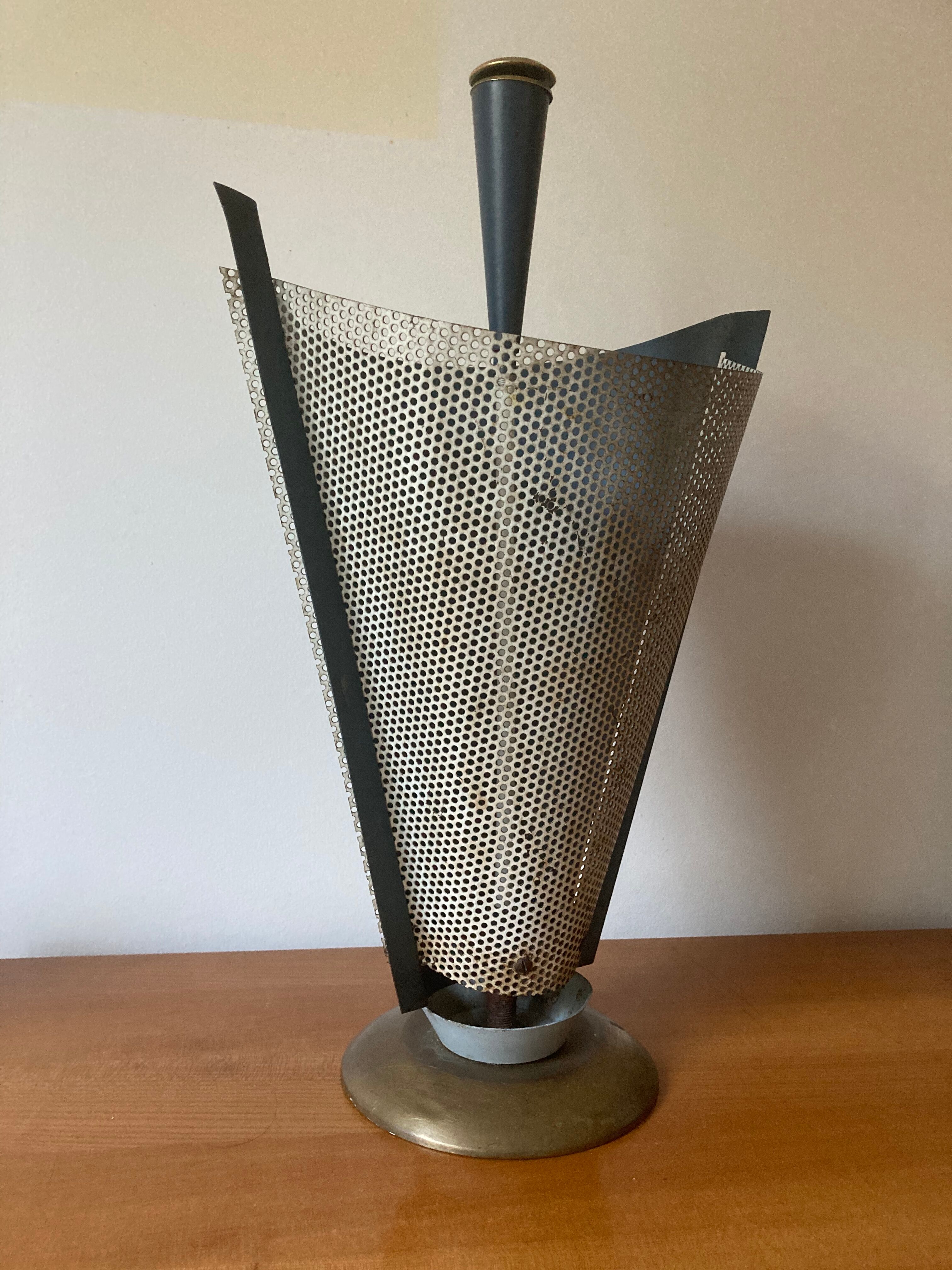 1950 umbrella stand, perforated sheet metal and brass