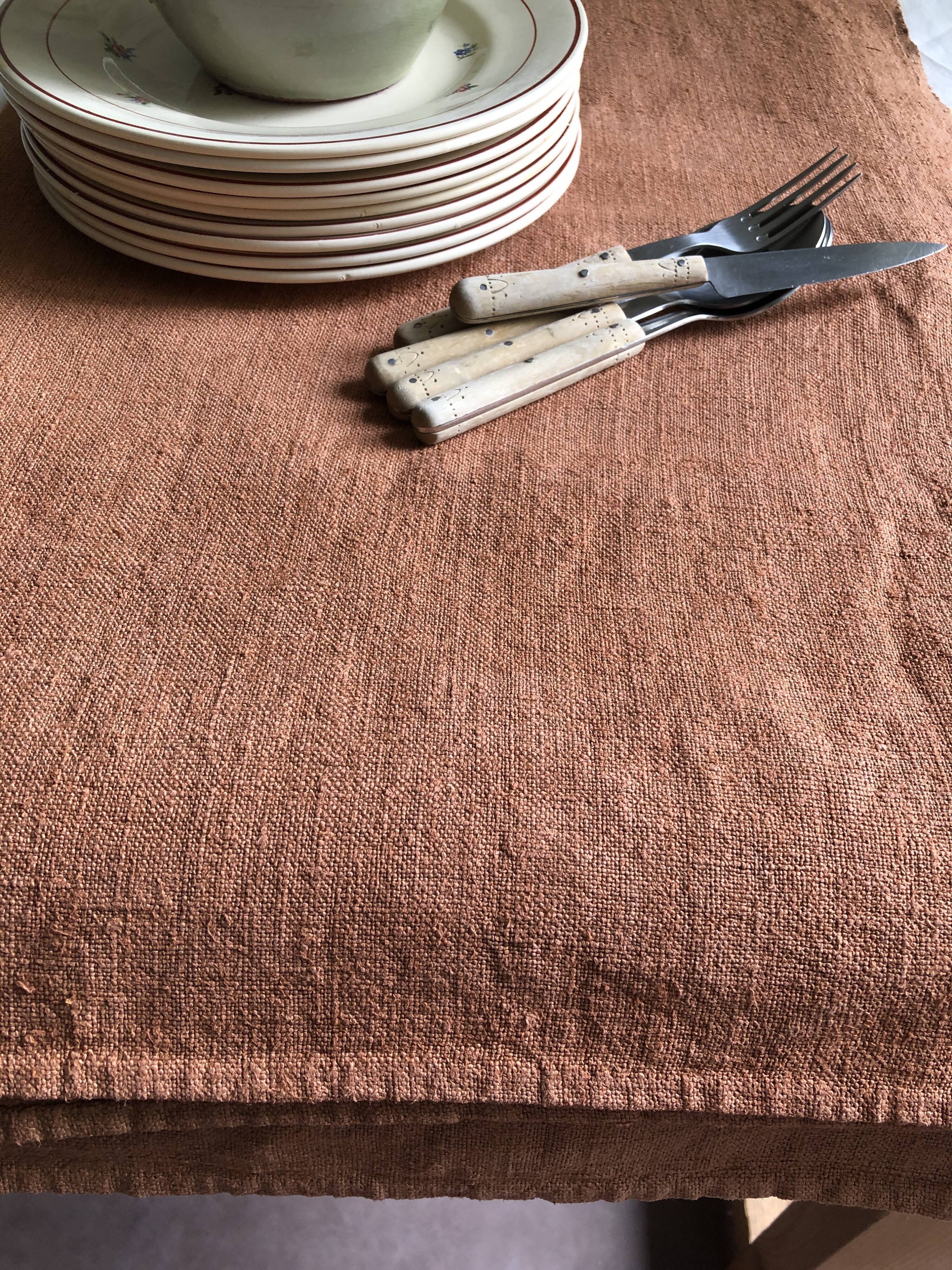 Terracotta tinted hemp harvest tablecloth