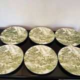 Set of 6 flat plates english style Lunéville verte