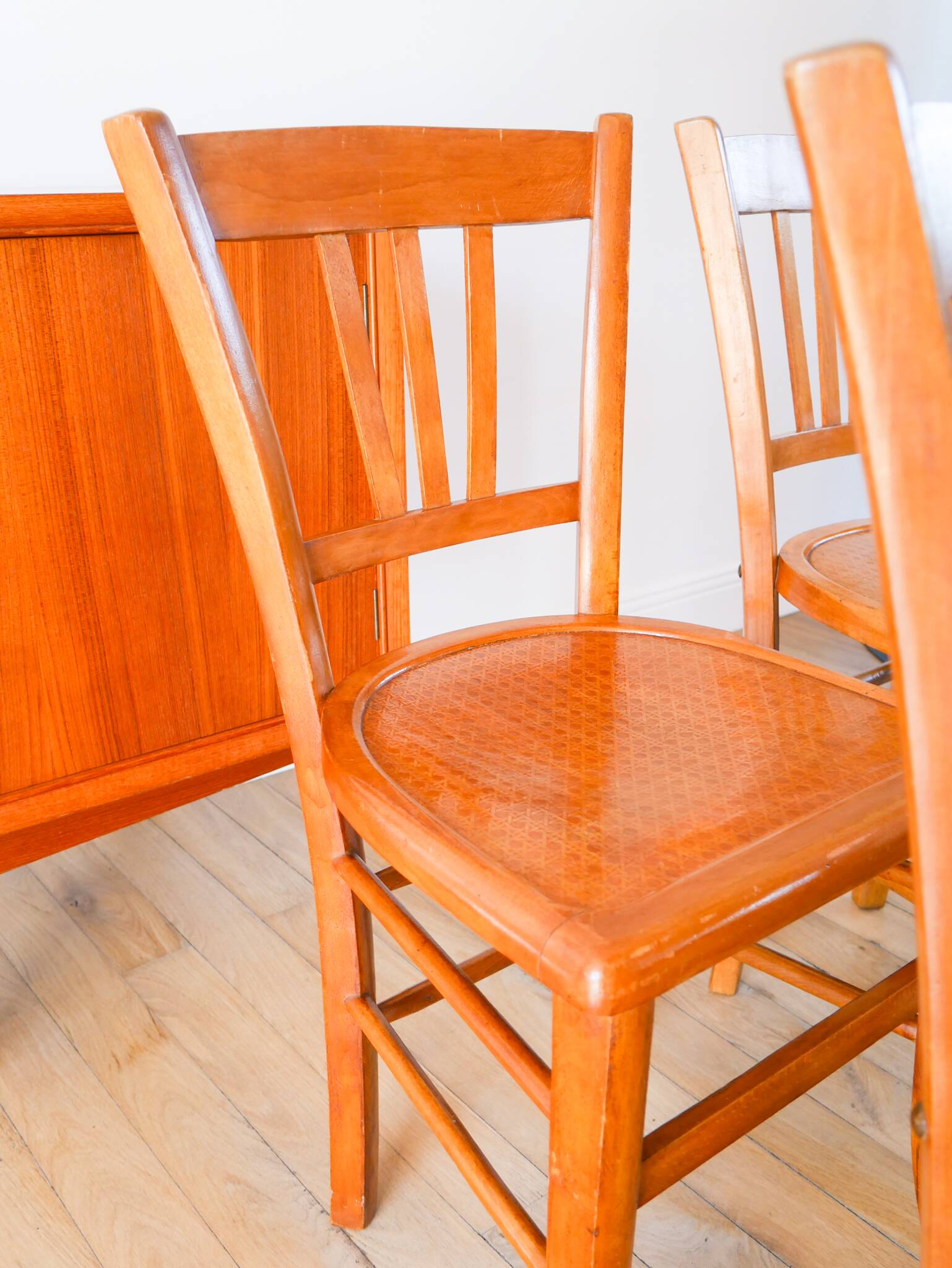 Set of 4 Luterma bistro chairs, cane effect, 1950