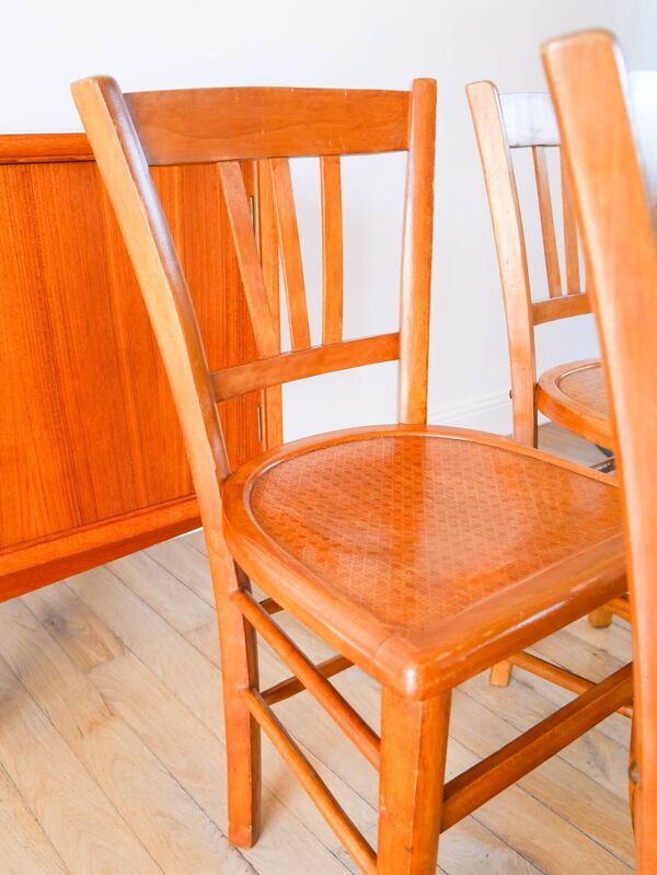 lot de 4 chaises bistrot Luterma, effet cannage, 1950