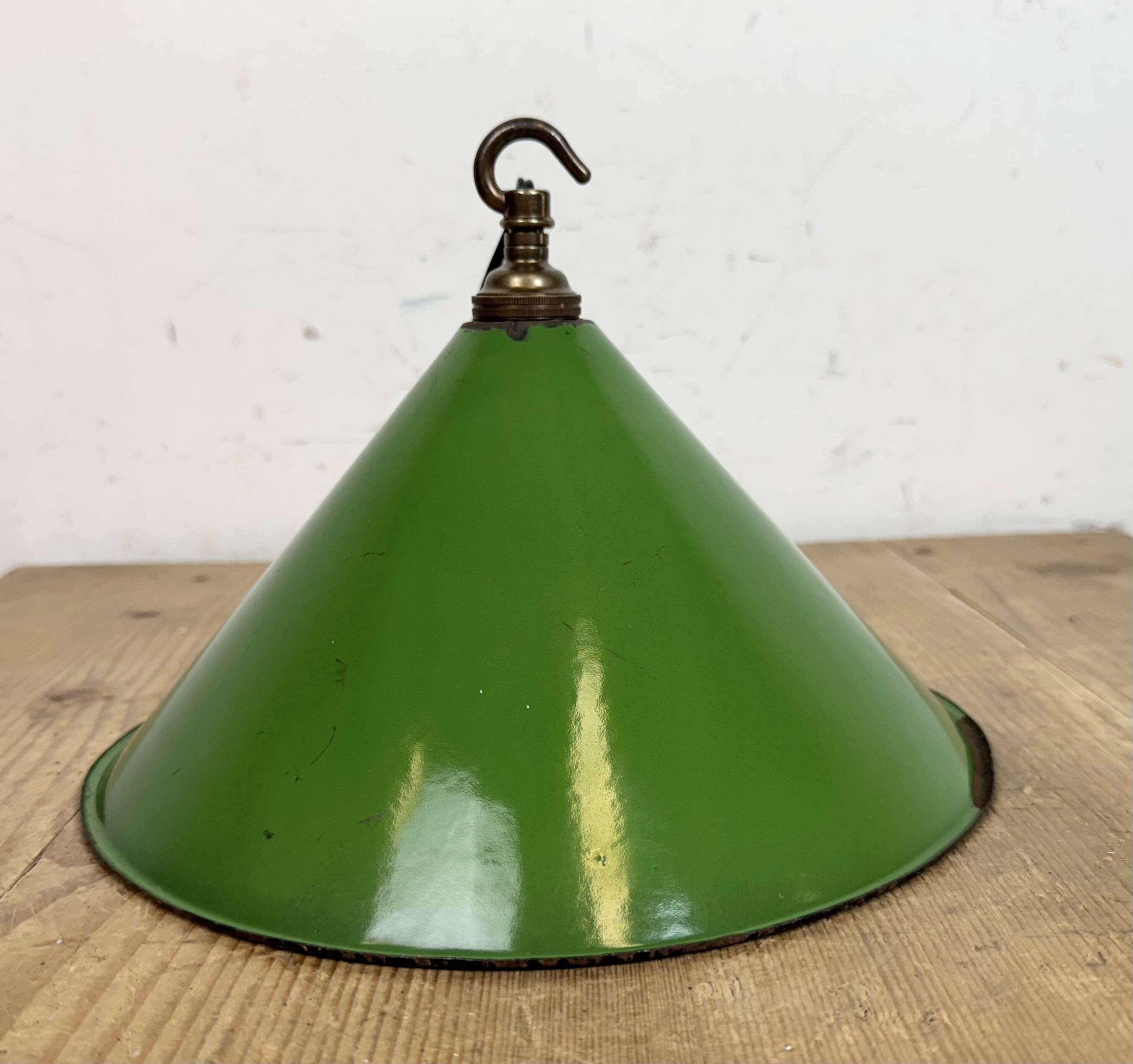 Industrial British Green Enamel Factory Pendant Lamp, 1950s