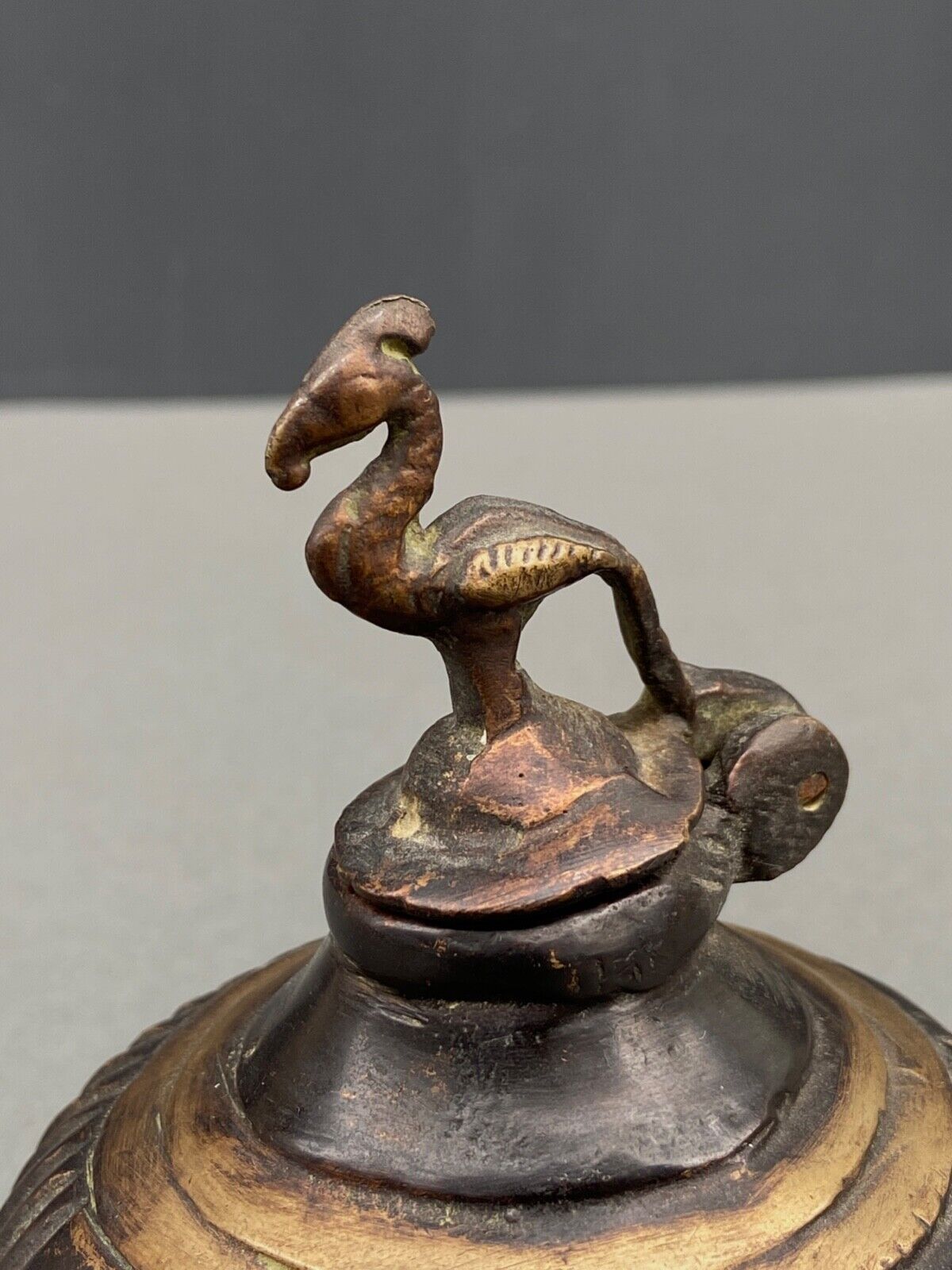 Bronze Inkwell Indian Nineteenth Peacock Bird Decor