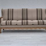 1970s, Danish 3-seater sofa, furniture wool fabric, oak wood, original.