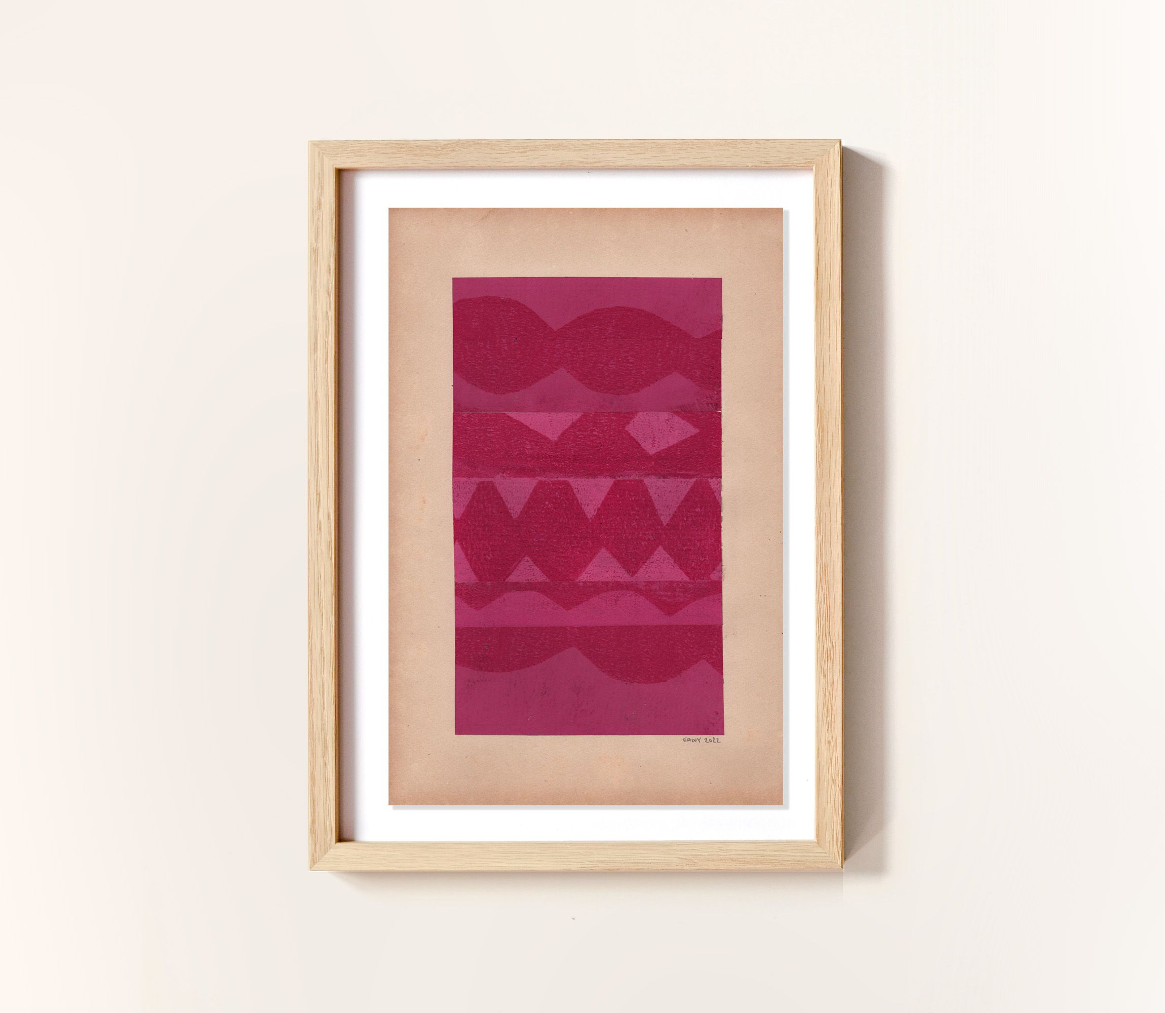 Collage et peinture sur papier ancien - M696 Rose indien - signé Eawy