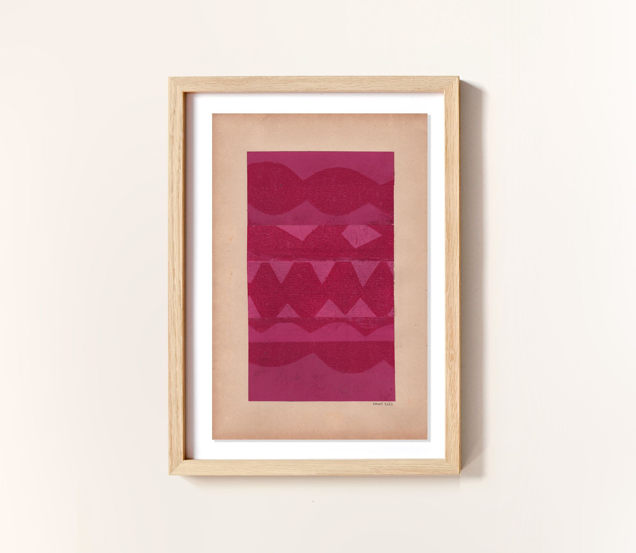 Collage and painting on old paper - M696 Indian Rose - signed Eawy