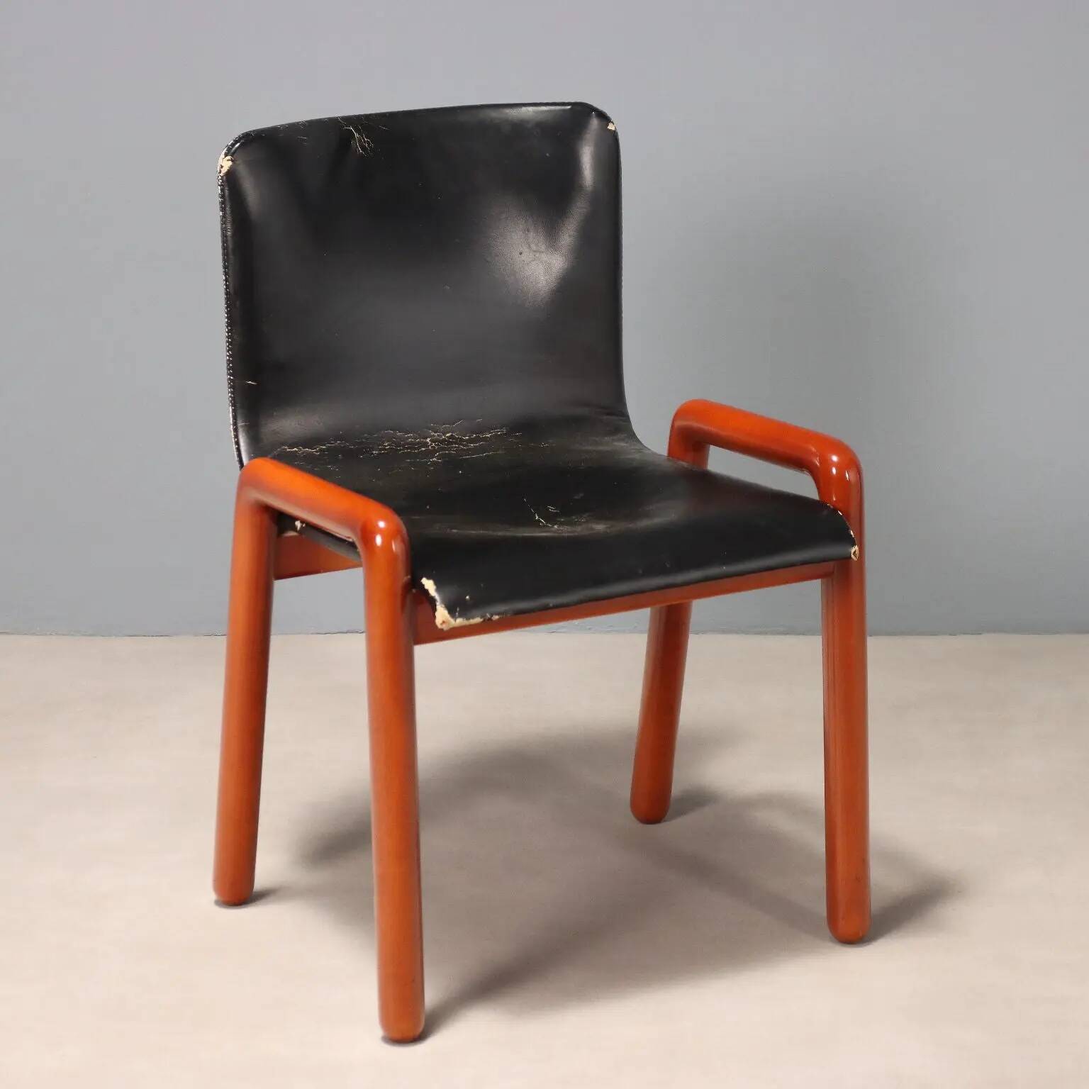 Mariani Dilos chair, vintage design by G. Faleschini, leather, 1970s