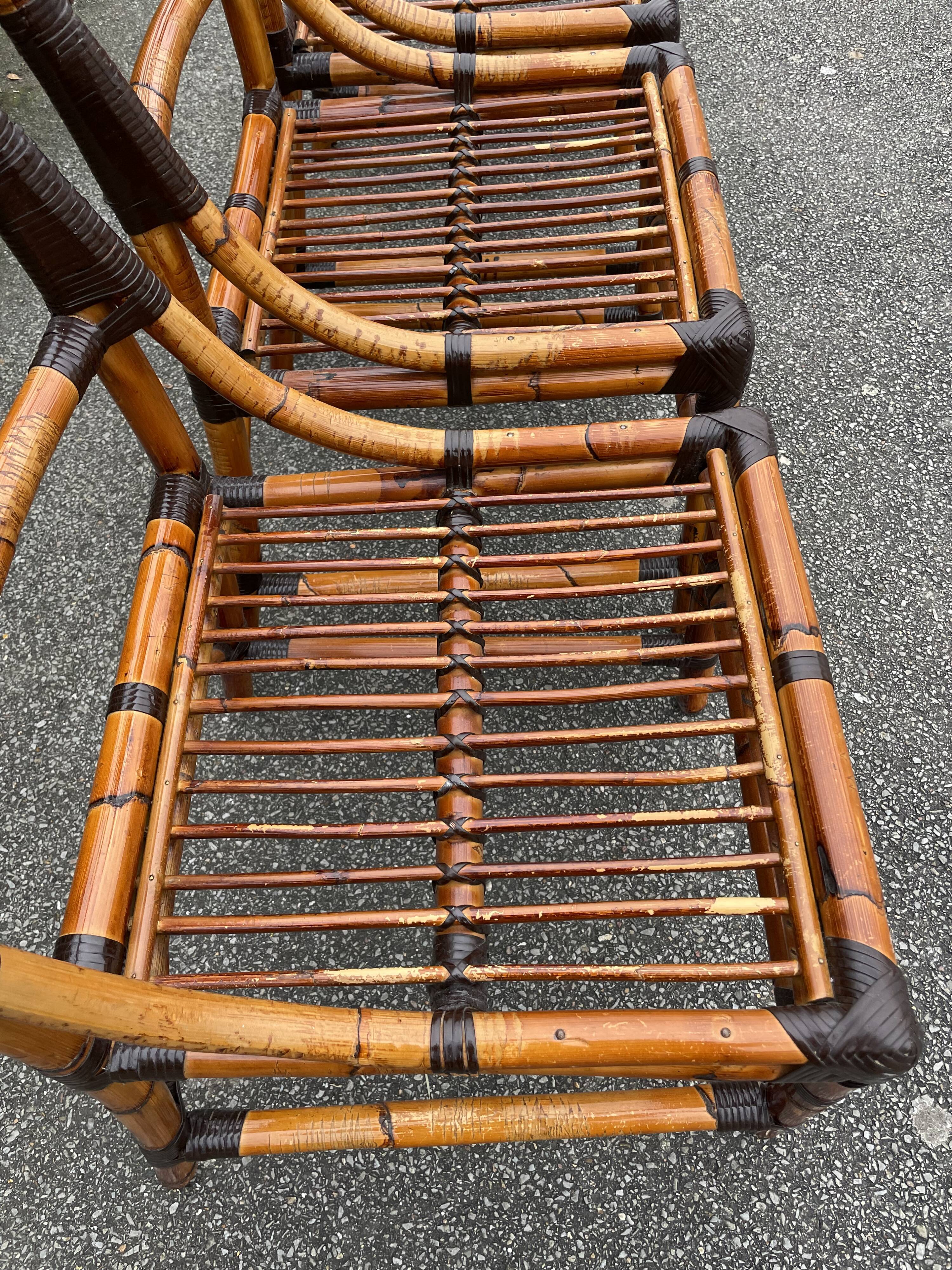 4 chaises en bambou et cannage