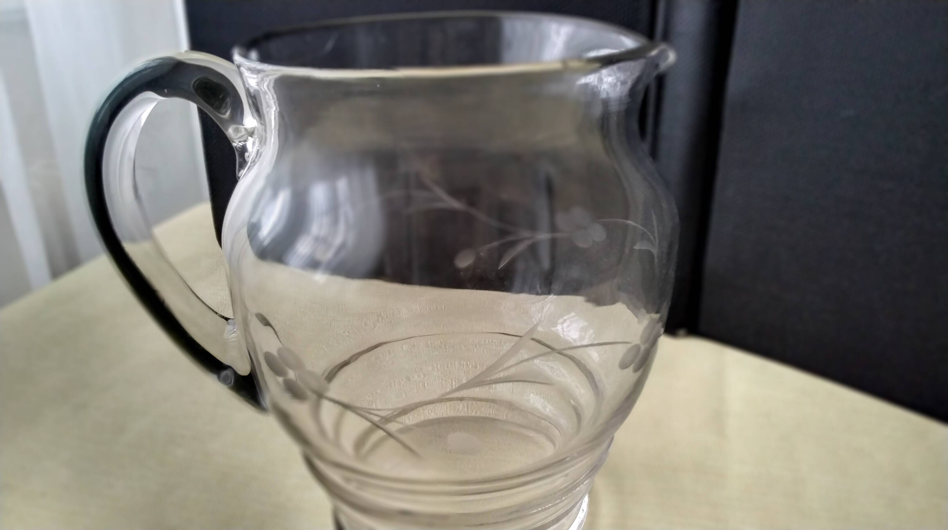 Jug, pitcher, glass water carafe with a frosted design 1.2 L