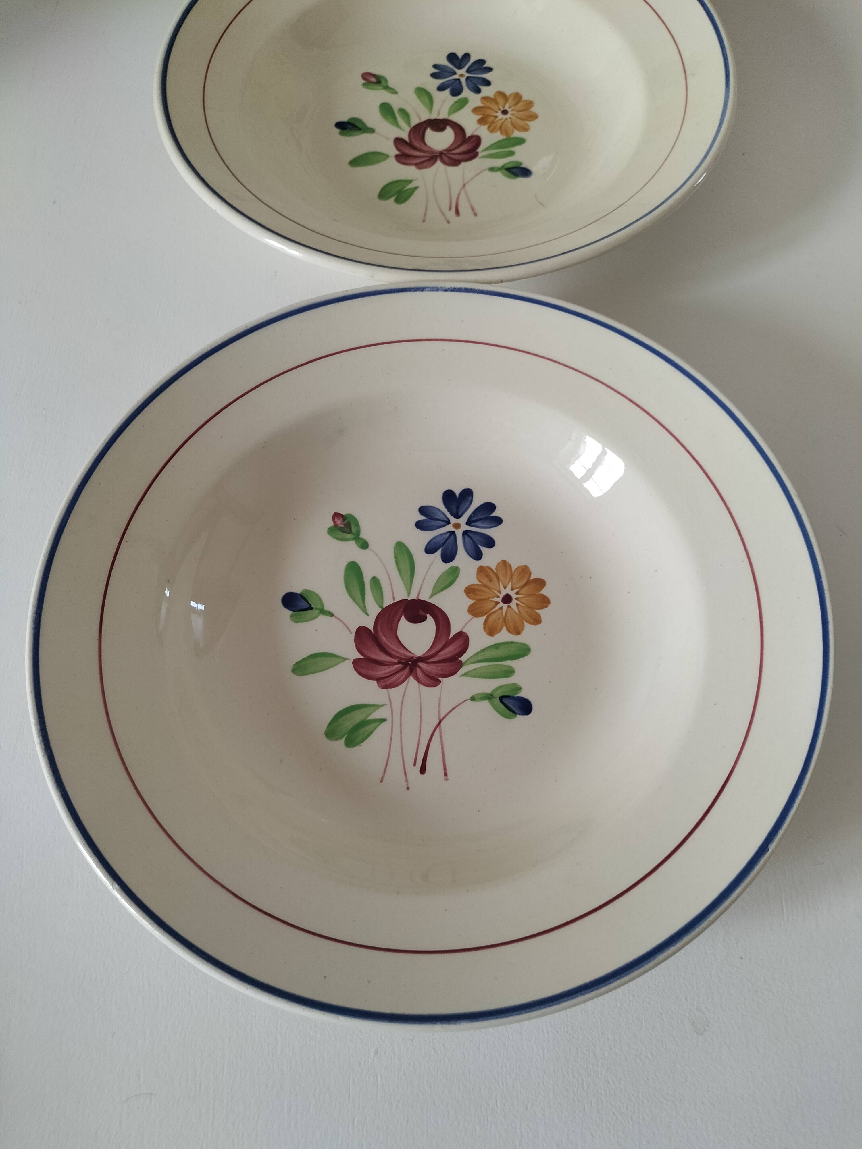 Trio of K&G Lunéville soup plates – Chantilly model, hand-painted