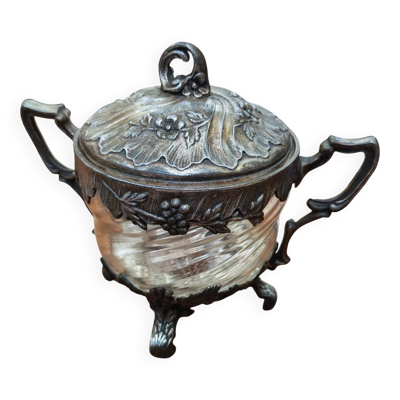 Ravissant sucrier bonbonnière Belle Époque en verre torsadé et métal patiné