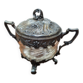 Ravissant sucrier bonbonnière Belle Époque en verre torsadé et métal patiné