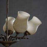 Brass and glass chandelier, Lisa Johansson-Pape for Stockmann, Finland, 1940s.