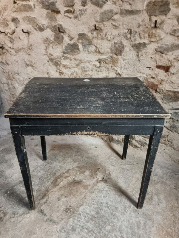 Bureau d'école français ancien, bureau d'écriture noir, bureau à abattant, vers 1900