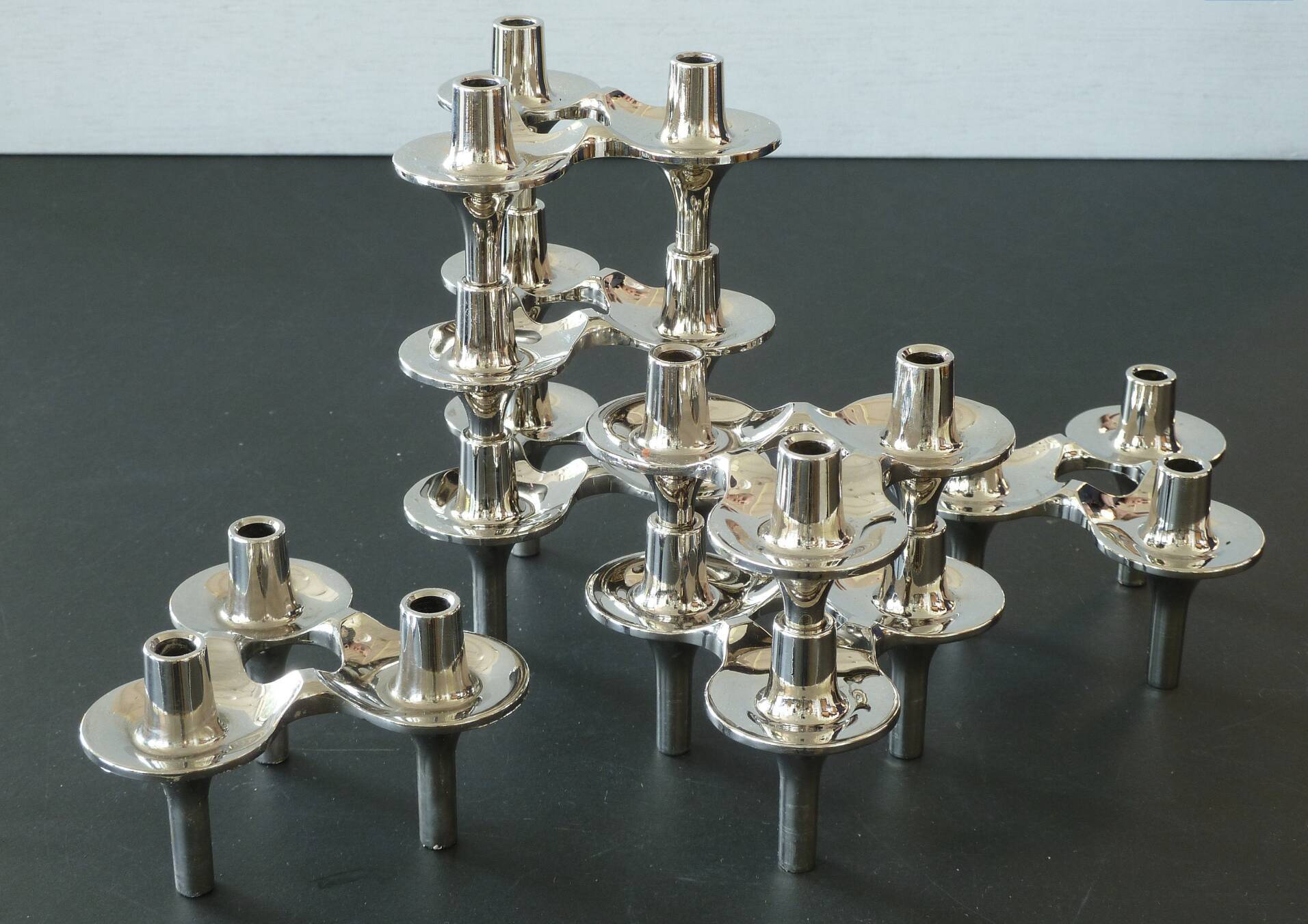 Rare set of 7 BMF Orion type Nagel candlesticks with box