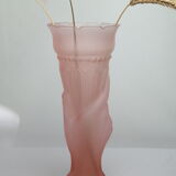 Art deco vase pink hand torch frosted glass