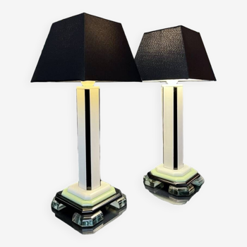 Lampes Art Déco moderniste en opaline - Luminaires XXe siècle - Design Moderne