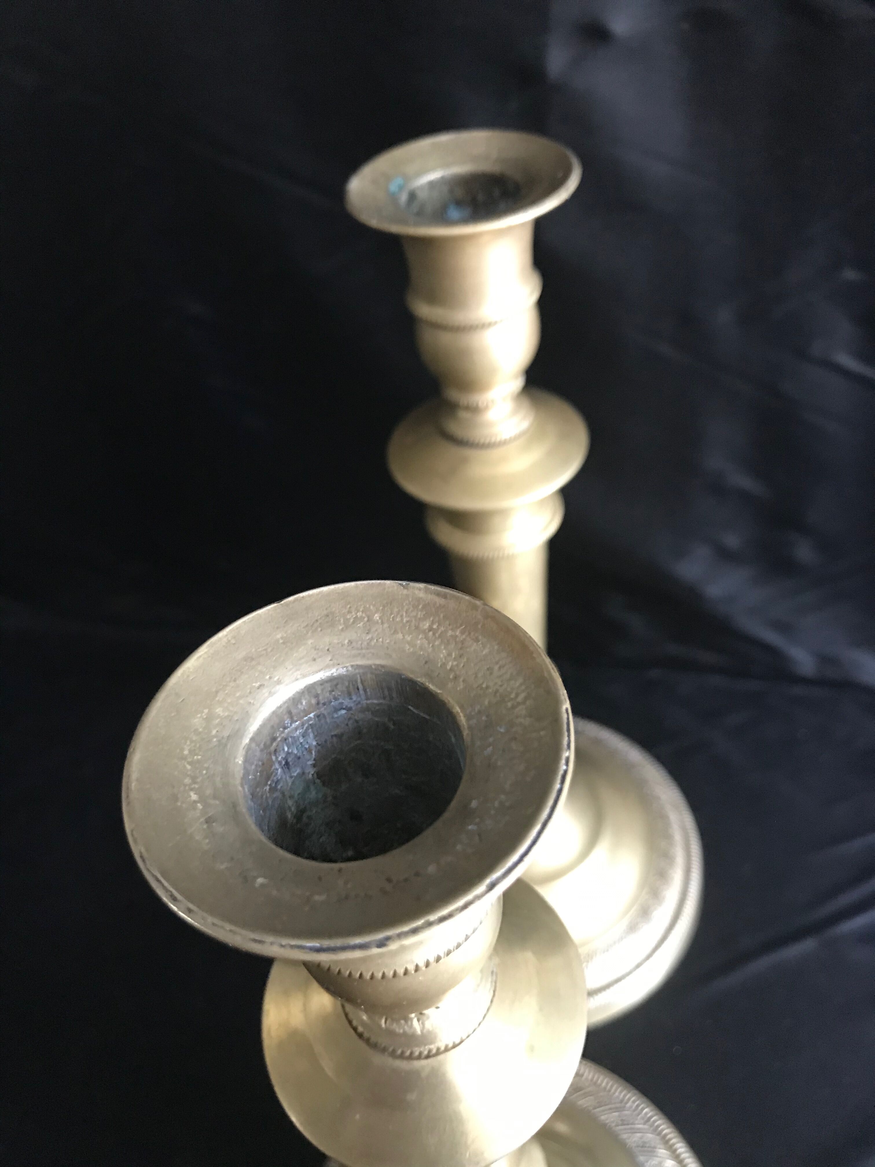 Pair of candlesticks, art nouveau, golden bronze